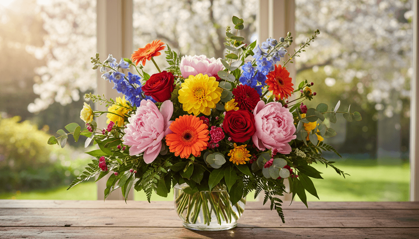 Colorful fresh flower arrangement ready for delivery