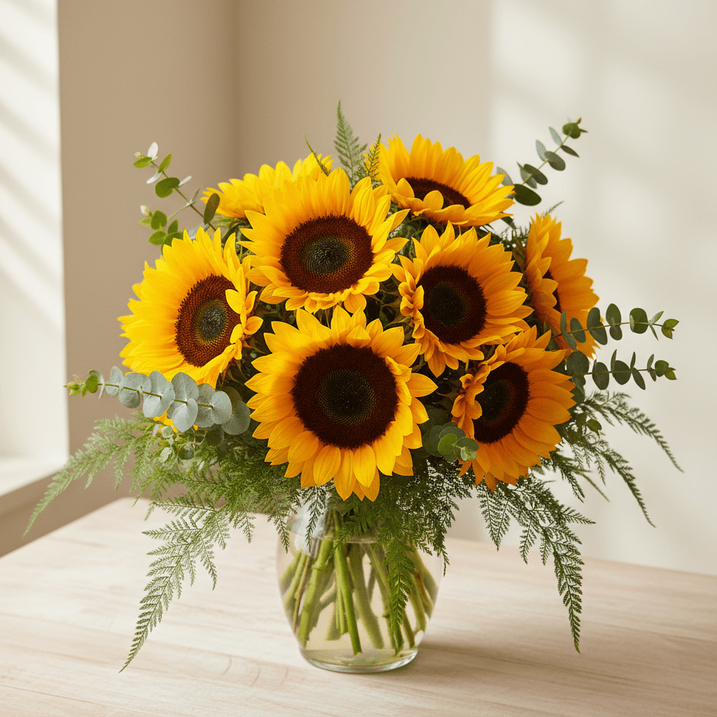 Bright yellow sunflower bouquet arrangement