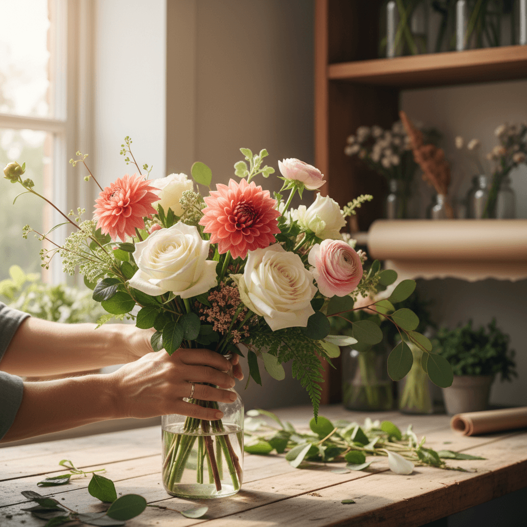 Vibrant fresh flowers arranged in a beautiful bouquet